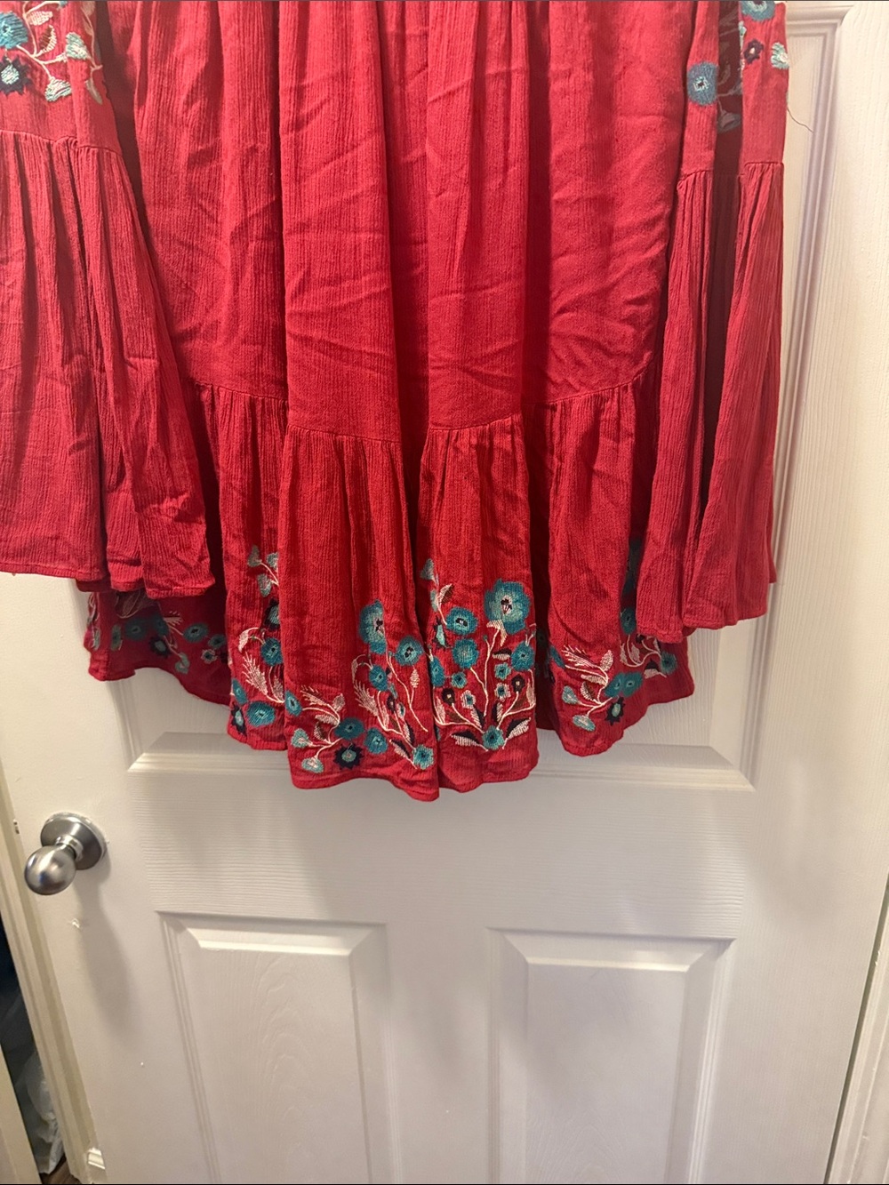 Free People Red Embroidered Boho Tunic Mini Dress EUC - Picture 6 of 7